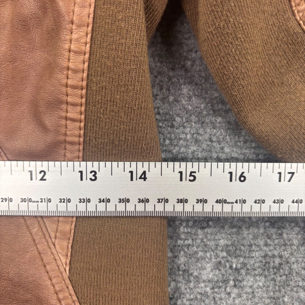 GUESS Moto Jacket Small Brown Faux Leather Ribbed Knit Trim Womens - Picture 5 of 6